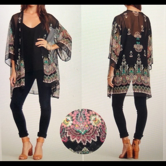 West Kei Other - West Kei Scarf Paisley Kimono Coverup Black + Multi Color print - Gorgeous ❤️